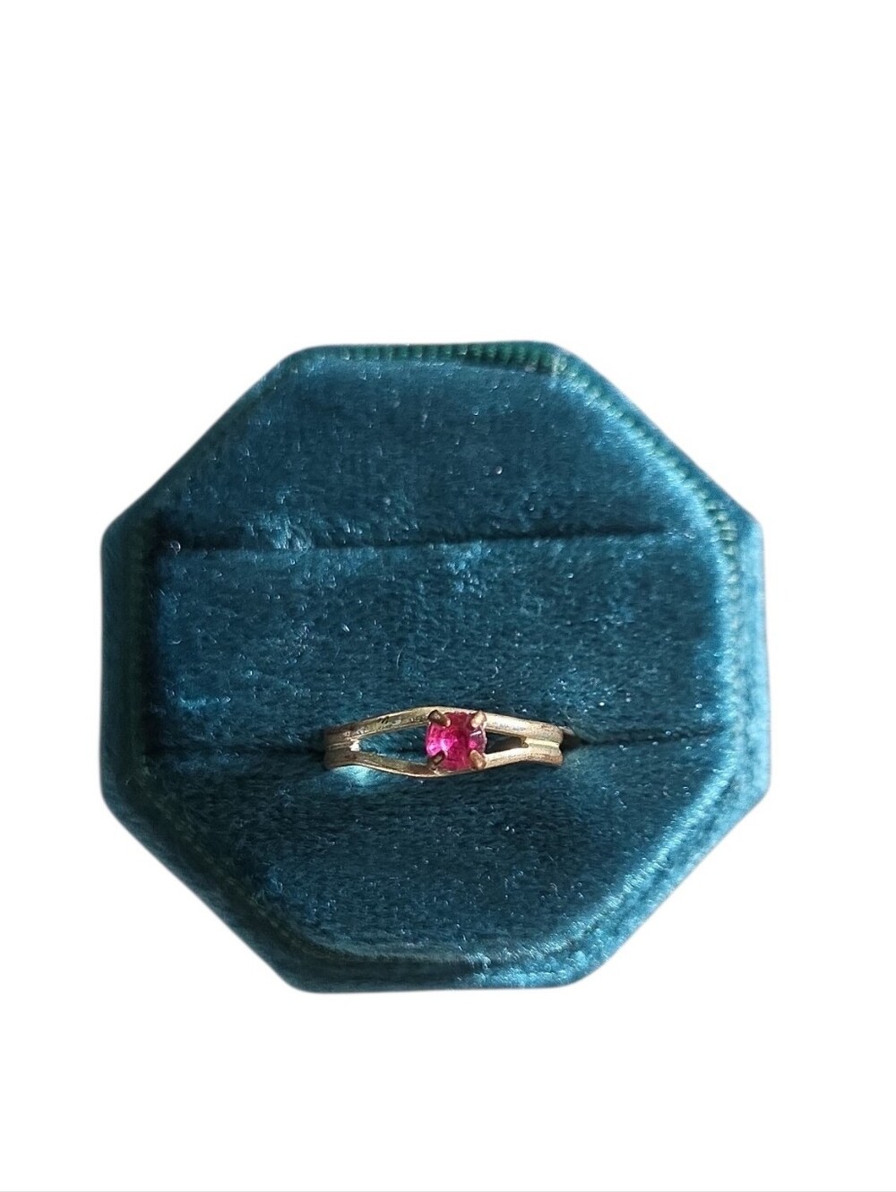 Size 5 Gold Toned Adjustable Ring with Pink Center Stone